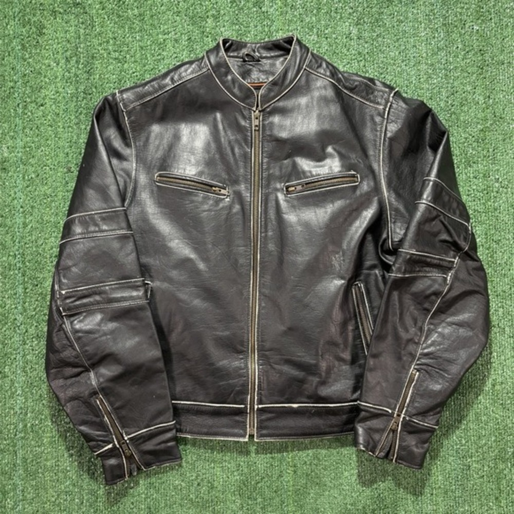 Vance Leathers Biker Jacket Mens XXL Black Distressed Cafe Racer Good Condition
